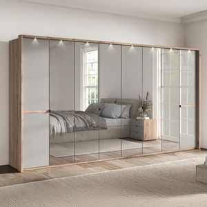 Drehtüren-Kleiderschrank Tiam Eiche Dekor mit Glasfront und Spiegel