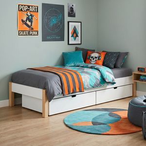 Bett Kids Town Buche teilmassiv ohne Kopfteil mit Schubkasten und Lattenrost