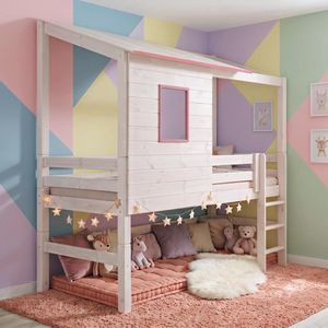 Abenteuer-Mini-/Midi-Hochbett Kids Paradise Kiefer Massivholz mit Lattenrost 90x200 cm