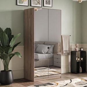 Drehtüren-Kleiderschrank Tiam Eiche Dekor mit Glasfront und Spiegel