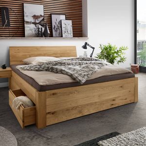 Bett Taric Komfort Wildeiche Massivholz mit Schubkasten