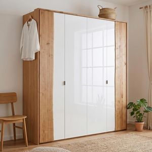 Drehtüren-Kleiderschrank Imst Wildeiche Massivholz mit Glasfront