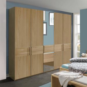 Drehtüren-Kleiderschrank Ayla Eiche teilmassiv mit Spiegel und Holzfront
