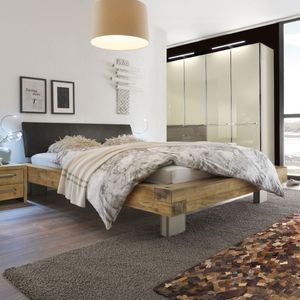 Balkenbett Limeira Wildeiche Vintage Massivholz