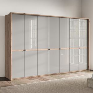 Drehtüren-Kleiderschrank Tiam Eiche Dekor mit Glasfront