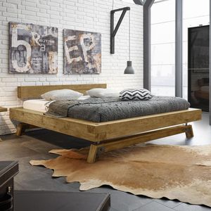 Balkenbett Valdivia Komfort Wildeiche Vintage Massivholz