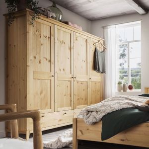 Drehtüren-Kleiderschrank Jerico Kiefer Massivholz mit Schubladen