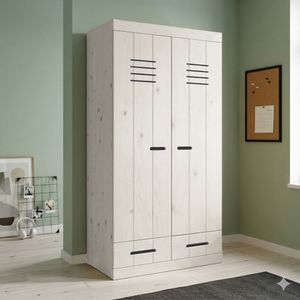Drehtüren-Kleiderschrank Derby Kiefer Massivholz mit Schubladen mit Innenausstattung H 190cm