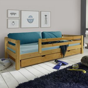 Ausziehbett Kids Paradise Kiefer Massivholz mit Lattenrost und Bettschublade