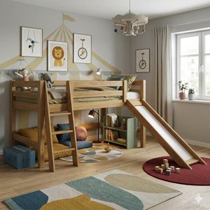 Mini-Hochbett Kids Paradise Kiefer Massivholz mit Lattenrost 90x200 cm