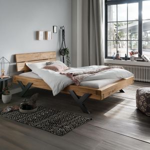 HOMELIV. Balkenbett Lizzano Komfort Wildeiche Massivholz