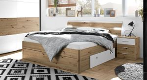 Bett Duana Komfort Eiche Dekor mit Nachttischen, Beleuchtung und Schubkasten