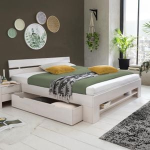 HOMELIV. Bett Valor Komfort Kernbuche Massivholz mit Schubkasten