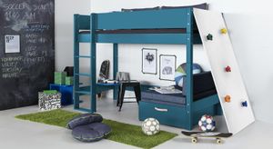 Midi-Hochbett Kids Town Color Buche teilmassiv mit Lattenrost und Kletterwand