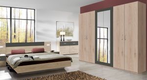 Drehtüren-Kleiderschrank Pahoa Eiche Dekor mit Spiegel