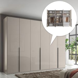 Drehtüren-Kleiderschrank Torvian 302x225cm mit Innenausstattung Kaschmir Hochglanz