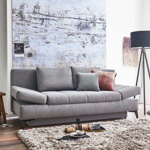 Schlafsofa Amedeo Webstoff/Velours mit Lattenrost und Bettkasten