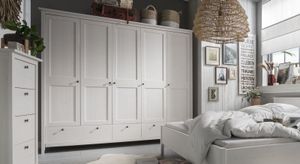 Drehtüren-Kleiderschrank Wanja Kiefer Massivholz mit Schubladen