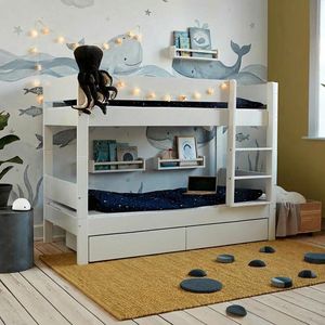 Etagenbett Tacora Buche teilmassiv mit Lattenrost und Schubkasten 90x200cm