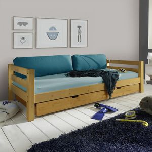 Ausziehbett Kids Paradise Kiefer Massivholz mit Lattenrost und Bettschublade