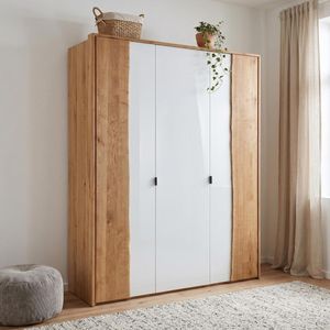 Drehtüren-Kleiderschrank Imst Wildeiche Massivholz mit Glasfront