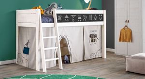 LIFETIME Midi-Hochbett Kreidetafel Kiefer Massivholz mit Lattenrost