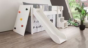 Mini-Hochbett Kids Town Buche teilmassiv mit Lattenrost, Rutsche und Kletterwand