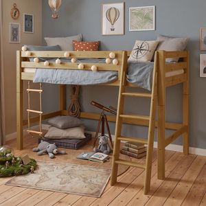 Midi-Hochbett Kids Paradise Kiefer Massivholz mit Lattenrost