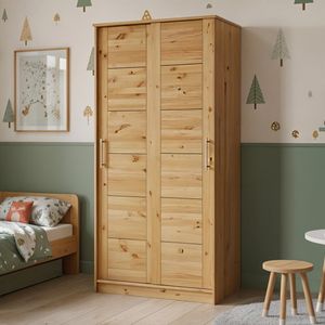Schiebetüren-Kleiderschrank Kids Paradise Kiefer Massivholz mit Innenausstattung H 200cm
