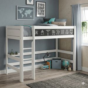 LIFETIME Midi-Hochbett Kreidetafel Kiefer Massivholz mit Lattenrost