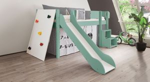 Mini-Hochbett Kids Town Color Buche teilmassiv mit Lattenrost, Rutsche und Kletterwand