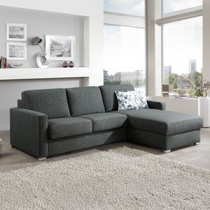 Eck-Schlafsofa Lelio Webstoff mit Lattenrost und Bettkasten Ottomane rechts