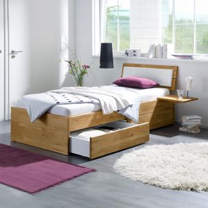 Einzelbett Leova Komfort Kernbuche Massivholz mit Schubkasten