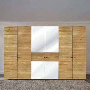 Drehtüren-Kleiderschrank Binita Wildeiche Massivholz mit Spiegel