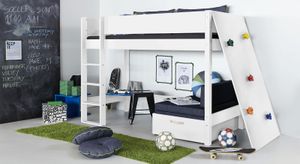 Midi-Hochbett Kids Town Buche teilmassiv mit Lattenrost und Kletterwand