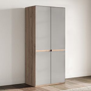Drehtüren-Kleiderschrank Tiam Eiche Dekor mit Glasfront