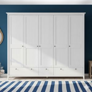HOMELIV. Drehtüren-Kleiderschrank Wanja Kiefer Massivholz mit Schubladen und Innenausstattung H 210cm