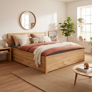 Bett Ortler Komfort Wildeiche Massivholz mit Schubkasten