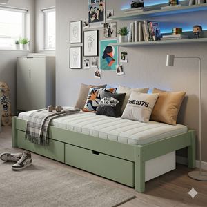 Bett Kids Town Color Buche teilmassiv ohne Kopfteil mit Schubkasten und Lattenrost