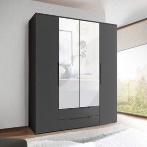Drehtüren-Kleiderschrank Oradea mit Spiegel, Schubladen und Innenausstattung H 208cm
