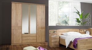 Drehtüren-Kleiderschrank Sanando Erle teilmassiv mit Spiegel und Schubladen