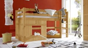 Hütten-Mini-/Midi-Hochbett Kids Paradise Kiefer Massivholz mit Lattenrost