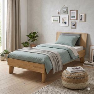 HOMELIV. Einzelbett Keno Komfort Wildeiche Massivholz