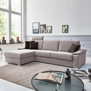 Eck-Schlafsofa Cesio Velours/Webstoff mit Lattenrost und Bettkasten Ottomane links