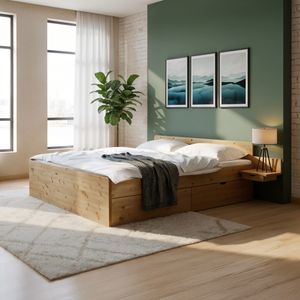 Bett Norwegen Komfort Kiefer/Kernbuche Massivholz mit Schubkasten