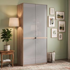Drehtüren-Kleiderschrank Tiam Eiche Dekor mit Glasfront
