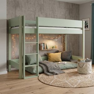 Midi-Hochbett Kids Town Color Buche teilmassiv mit Lattenrost und Kletterwand