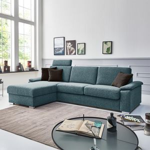 Eck-Schlafsofa Cesio Webstoff mit Lattenrost und Bettkasten Ottomane links