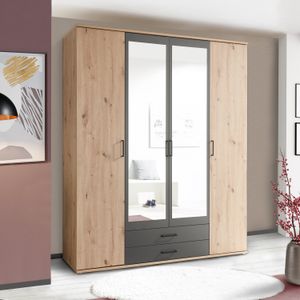 Drehtüren-Kleiderschrank Ponce mit Spiegel und Schubladen