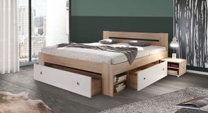 Bett Edvin Komfort Eiche Dekor mit Nachttischen und Schubkasten